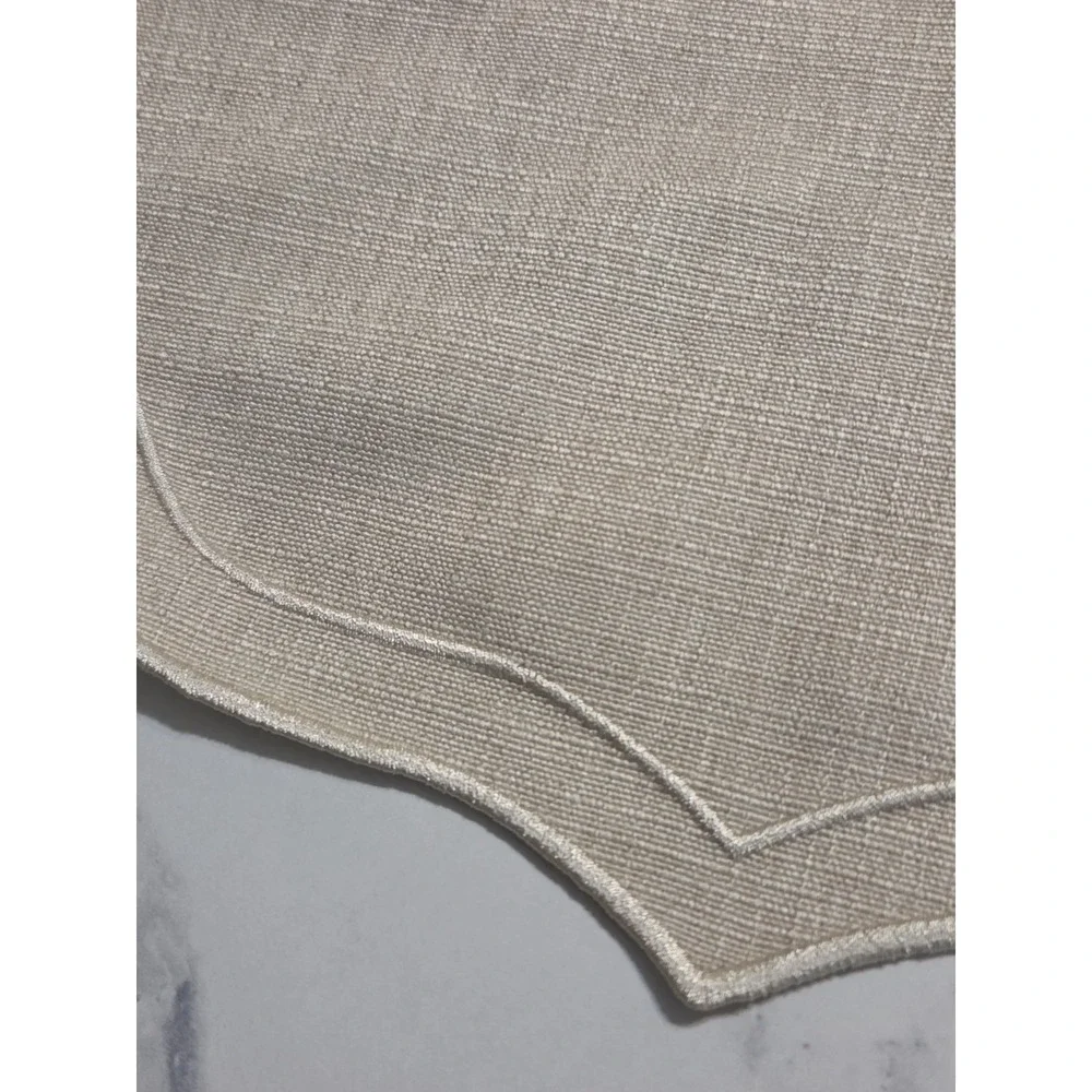 Set of 4 Beige Scalloped Linen Look Embroidered Placemats 15